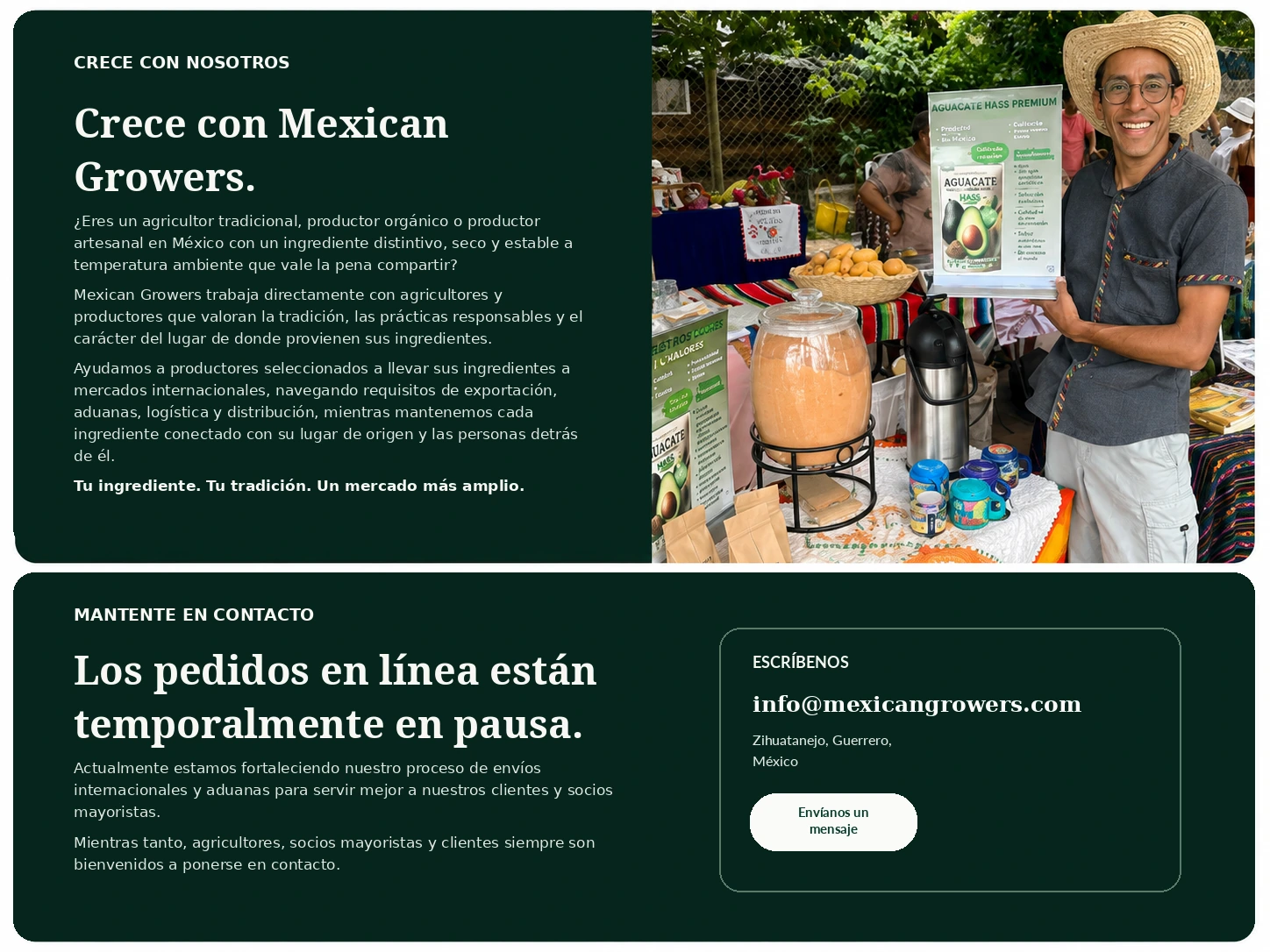Crece con Mexican Growers e información de contacto.